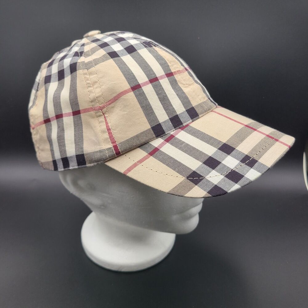 Vintage Burberry London Beige Nova Check Plaid Baseball Cap Unisex Adjustable